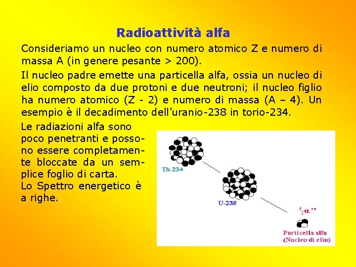 Radioattività alfa Consideriamo un nucleo con numero atomico Z e numero di massa A