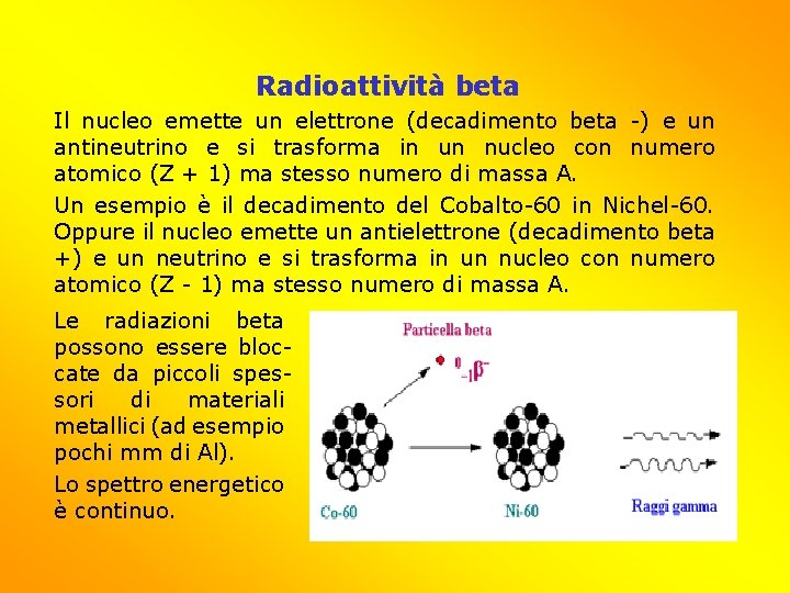 Radioattività beta Il nucleo emette un elettrone (decadimento beta -) e un antineutrino e