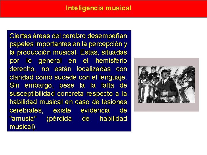 Inteligencia musical Ciertas áreas del cerebro desempeñan papeles importantes en la percepción y la Inteligencia musical Ciertas áreas del cerebro desempeñan papeles importantes en la percepción y la
