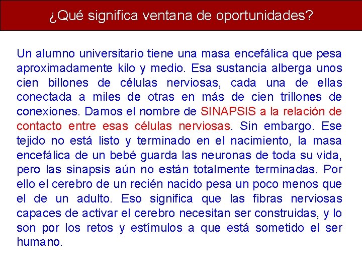 ¿Qué significa ventana de oportunidades? Un alumno universitario tiene una masa encefálica que pesa ¿Qué significa ventana de oportunidades? Un alumno universitario tiene una masa encefálica que pesa