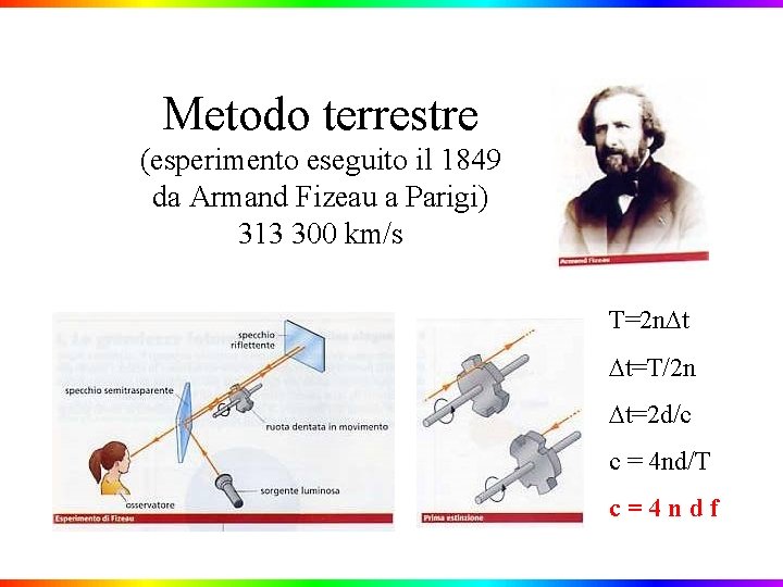Metodo terrestre (esperimento eseguito il 1849 da Armand Fizeau a Parigi) 313 300 km/s