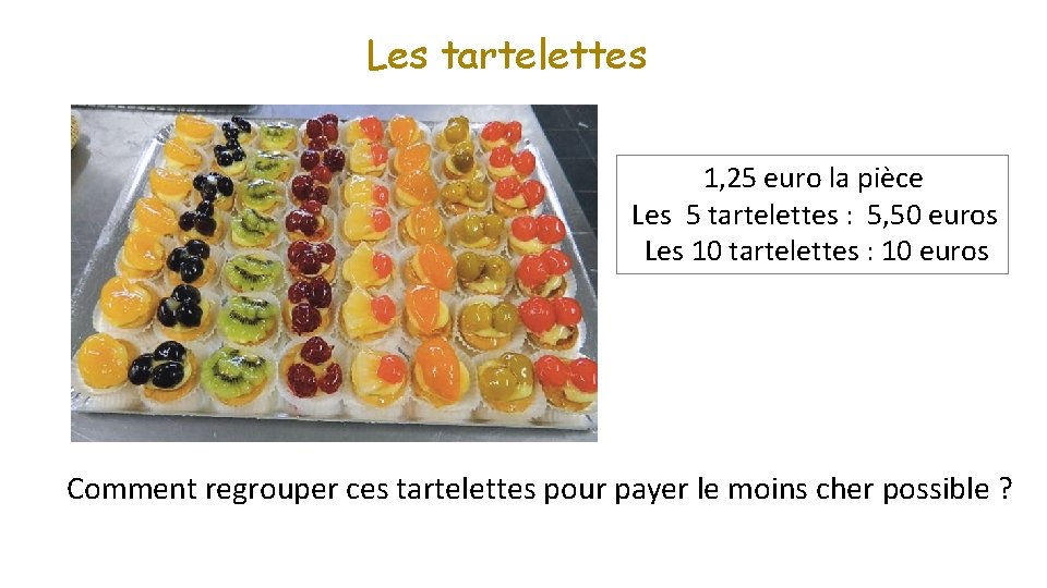 Les tartelettes 1, 25 euro la pièce Les 5 tartelettes : 5, 50 euros