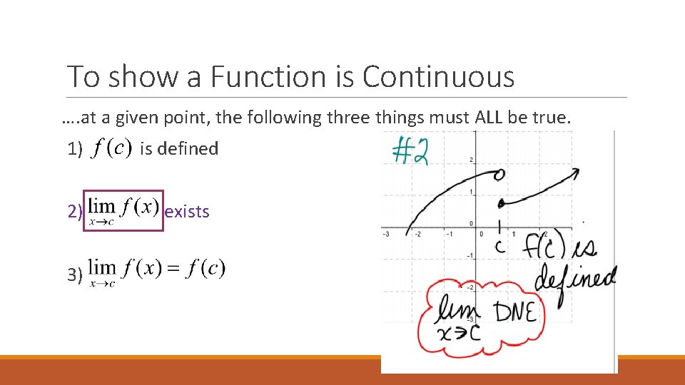 To show a Function is Continuous …. at a given point, the following three