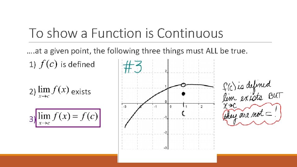 To show a Function is Continuous …. at a given point, the following three