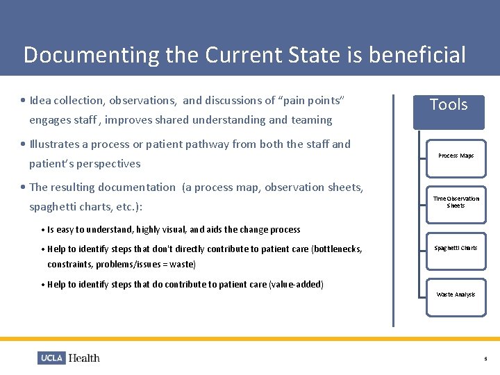Documenting the Current State is beneficial • Idea collection, observations, and discussions of “pain Documenting the Current State is beneficial • Idea collection, observations, and discussions of “pain