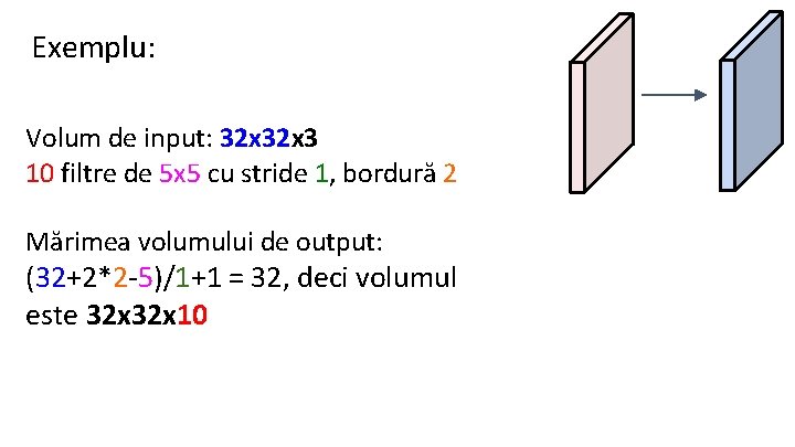 Exemplu: Volum de input: 32 x 3 10 filtre de 5 x 5 cu