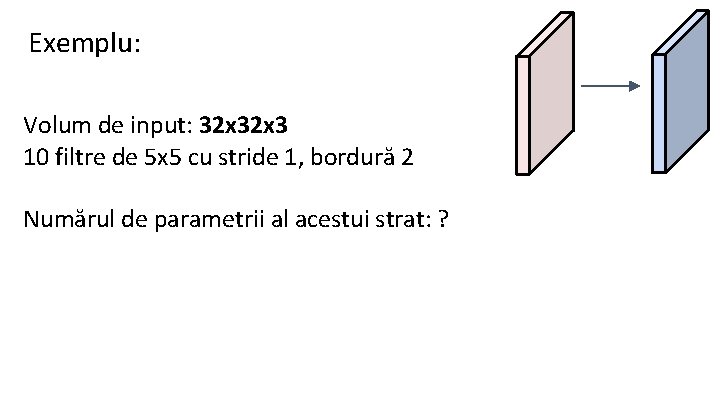 Exemplu: Volum de input: 32 x 3 10 filtre de 5 x 5 cu