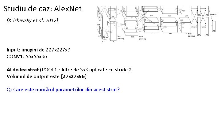 Studiu de caz: Alex. Net [Krizhevsky et al. 2012] Input: imagini de 227 x