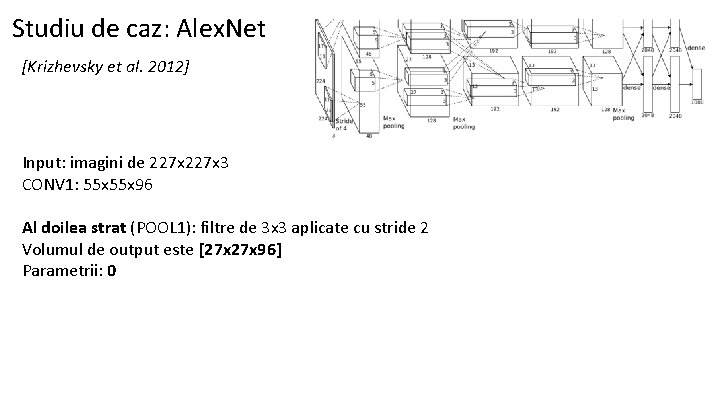 Studiu de caz: Alex. Net [Krizhevsky et al. 2012] Input: imagini de 227 x