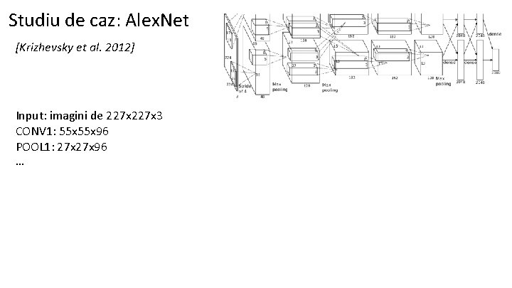 Studiu de caz: Alex. Net [Krizhevsky et al. 2012] Input: imagini de 227 x