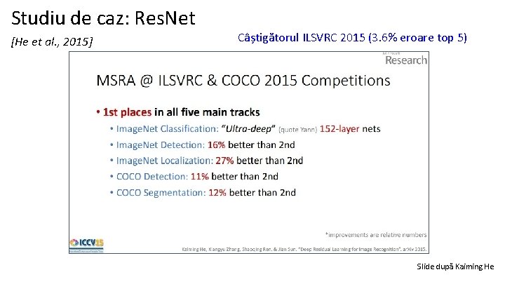 Studiu de caz: Res. Net [He et al. , 2015] Câștigătorul ILSVRC 2015 (3.