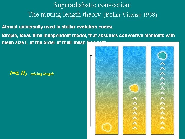 Superadiabatic convection: The mixing length theory (Böhm-Vitense 1958) Almost universally used in stellar evolution