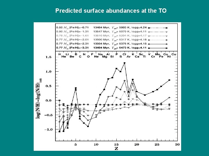 Predicted surface abundances at the TO 