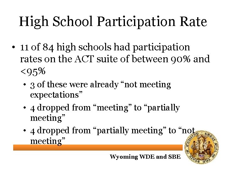 High School Participation Rate • 11 of 84 high schools had participation rates on
