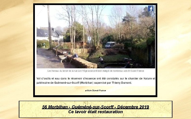  article Ouest-France 56 Morbihan - Guéméné-sur-Scorff - Décembre 2019 Ce lavoir était restauration