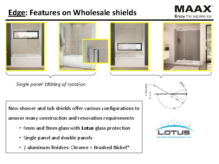 Edge: Features on Wholesale shields Single panel 180 deg of rotation New shower and