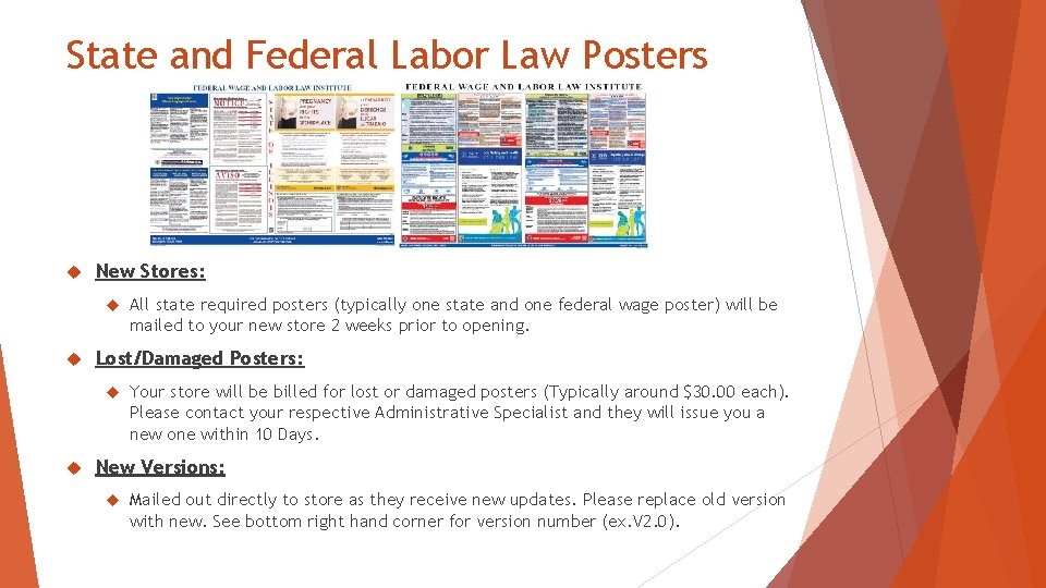 State and Federal Labor Law Posters New Stores: Lost/Damaged Posters: All state required posters
