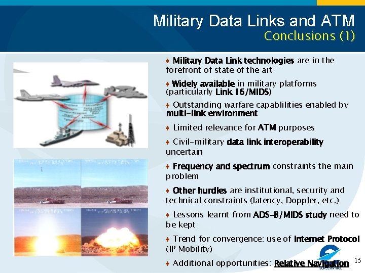 Military Data Links and ATM Conclusions (1) ♦ Military Data Link technologies are in