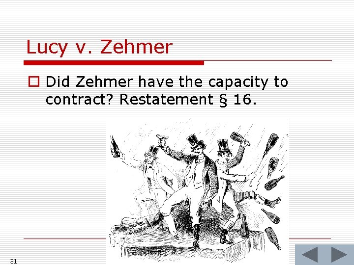 Lucy v. Zehmer o Did Zehmer have the capacity to contract? Restatement § 16.