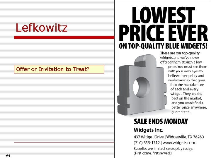 Lefkowitz Offer or Invitation to Treat? 64 
