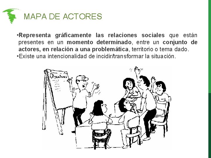 MAPA DE ACTORES • Representa gráficamente las relaciones sociales que están presentes en MAPA DE ACTORES • Representa gráficamente las relaciones sociales que están presentes en