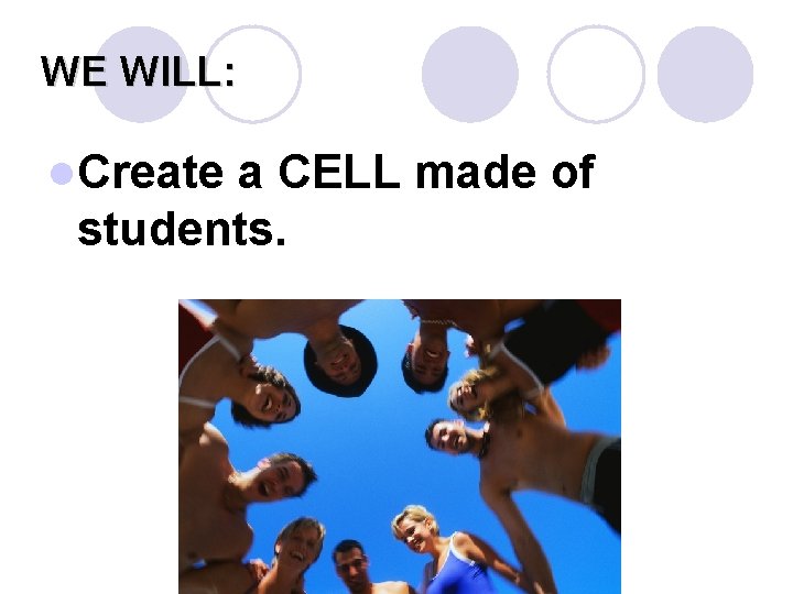WE WILL: l. Create a CELL made of students. 