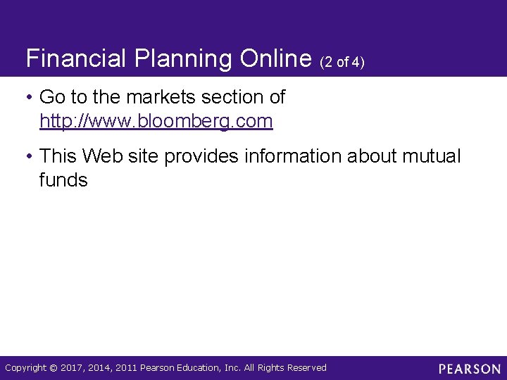 Financial Planning Online (2 of 4) • Go to the markets section of http: