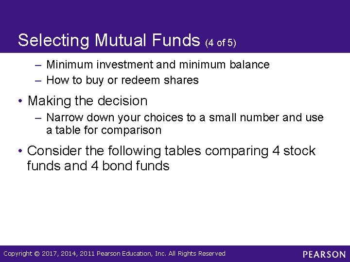 Selecting Mutual Funds (4 of 5) – Minimum investment and minimum balance – How