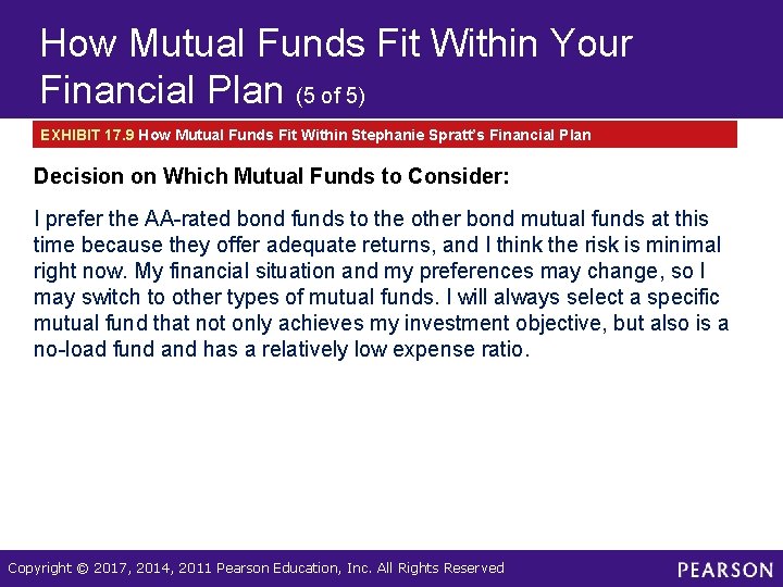 How Mutual Funds Fit Within Your Financial Plan (5 of 5) EXHIBIT 17. 9