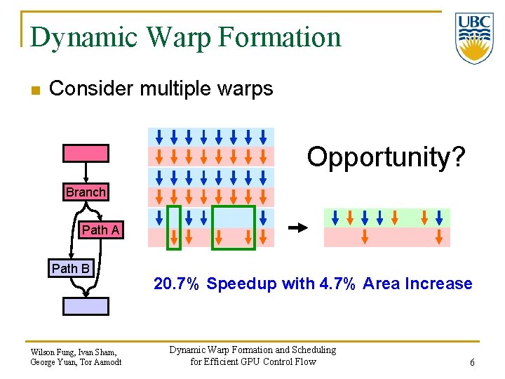 Dynamic Warp Formation n Consider multiple warps Opportunity? Branch Path A Path B Wilson