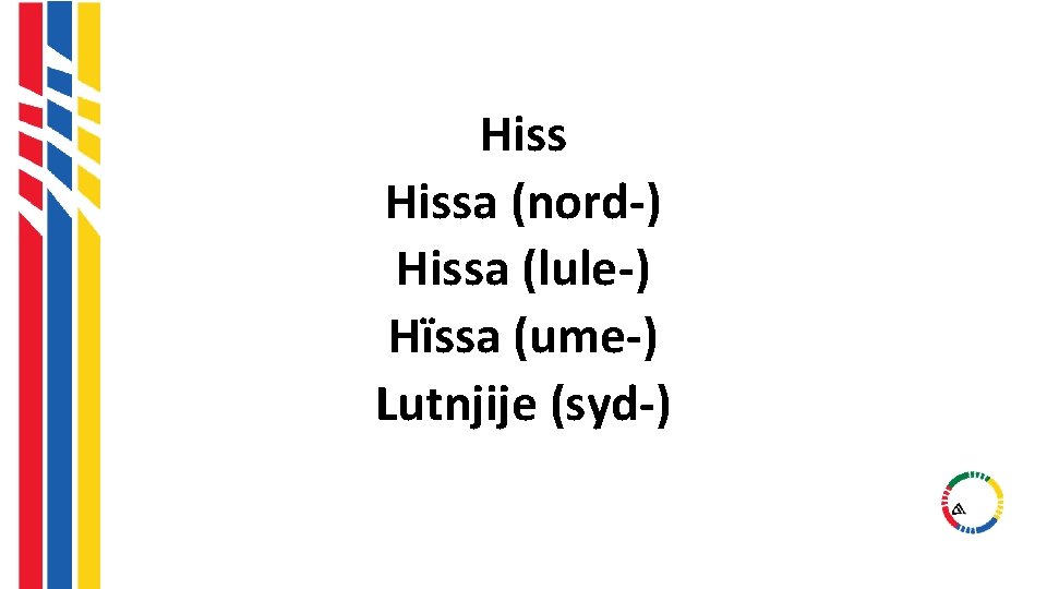 Hissa (nord-) Hissa (lule-) Hïssa (ume-) Lutnjije (syd-) Hissa (nord-) Hissa (lule-) Hïssa (ume-) Lutnjije (syd-)