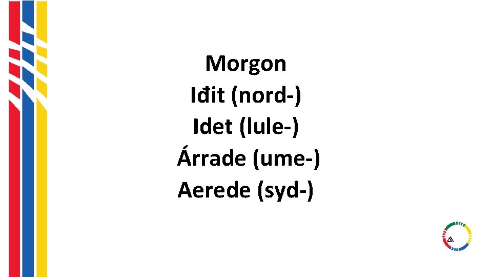 Morgon Iđit (nord-) Idet (lule-) Árrade (ume-) Aerede (syd-) Morgon Iđit (nord-) Idet (lule-) Árrade (ume-) Aerede (syd-)