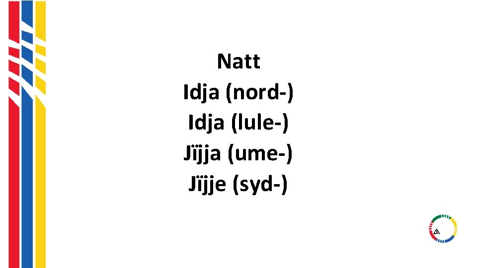 Natt Idja (nord-) Idja (lule-) Jïjja (ume-) Jïjje (syd-) Natt Idja (nord-) Idja (lule-) Jïjja (ume-) Jïjje (syd-)
