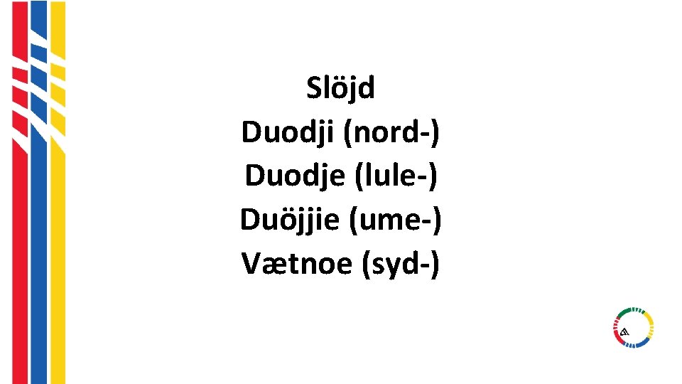 Slöjd Duodji (nord-) Duodje (lule-) Duöjjie (ume-) Vӕtnoe (syd-) Slöjd Duodji (nord-) Duodje (lule-) Duöjjie (ume-) Vӕtnoe (syd-)
