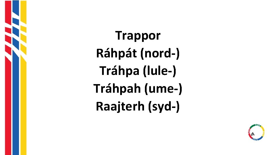 Trappor Ráhpát (nord-) Tráhpa (lule-) Tráhpah (ume-) Raajterh (syd-) Trappor Ráhpát (nord-) Tráhpa (lule-) Tráhpah (ume-) Raajterh (syd-)