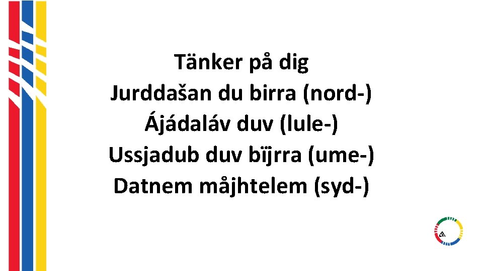 Tänker på dig Jurddašan du birra (nord-) Ájádaláv duv (lule-) Ussjadub duv bïjrra (ume-) Tänker på dig Jurddašan du birra (nord-) Ájádaláv duv (lule-) Ussjadub duv bïjrra (ume-)