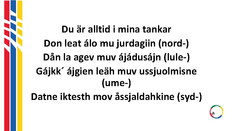 Du är alltid i mina tankar Don leat álo mu jurdagiin (nord-) Dån la Du är alltid i mina tankar Don leat álo mu jurdagiin (nord-) Dån la