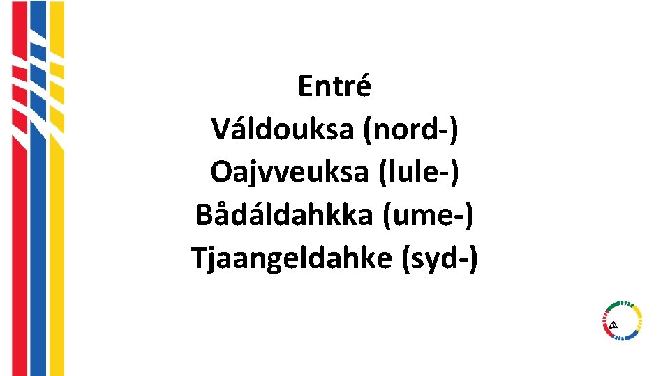 Entré Váldouksa (nord-) Oajvveuksa (lule-) Bådáldahkka (ume-) Tjaangeldahke (syd-) Entré Váldouksa (nord-) Oajvveuksa (lule-) Bådáldahkka (ume-) Tjaangeldahke (syd-)