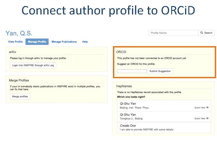 Connect author profile to ORCi. D 