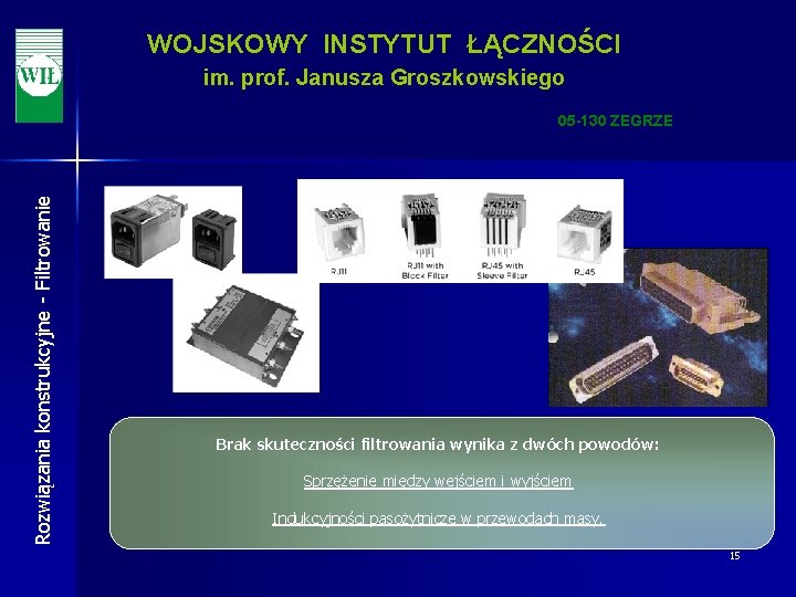 WOJSKOWY INSTYTUT ŁĄCZNOŚCI im. prof. Janusza Groszkowskiego Rozwiązania konstrukcyjne - Filtrowanie 05 -130 ZEGRZE