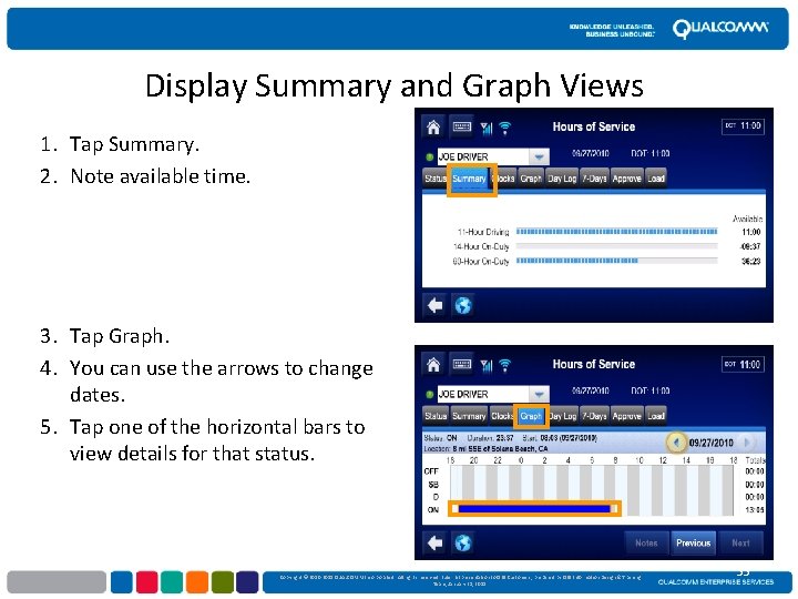 Display Summary and Graph Views 1. Tap Summary. 2. Note available time. 3. Tap