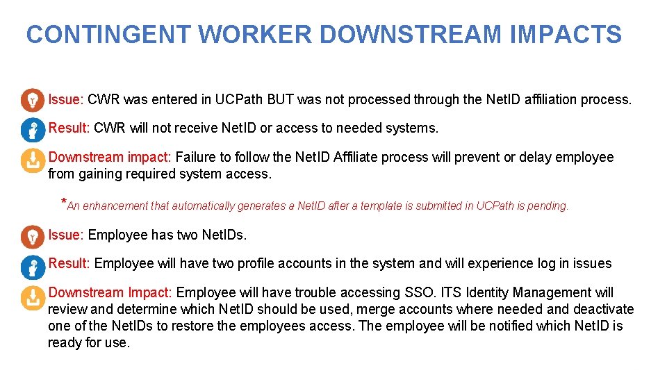 CONTINGENT WORKER DOWNSTREAM IMPACTS • Issue: CWR was entered in UCPath BUT was not CONTINGENT WORKER DOWNSTREAM IMPACTS • Issue: CWR was entered in UCPath BUT was not