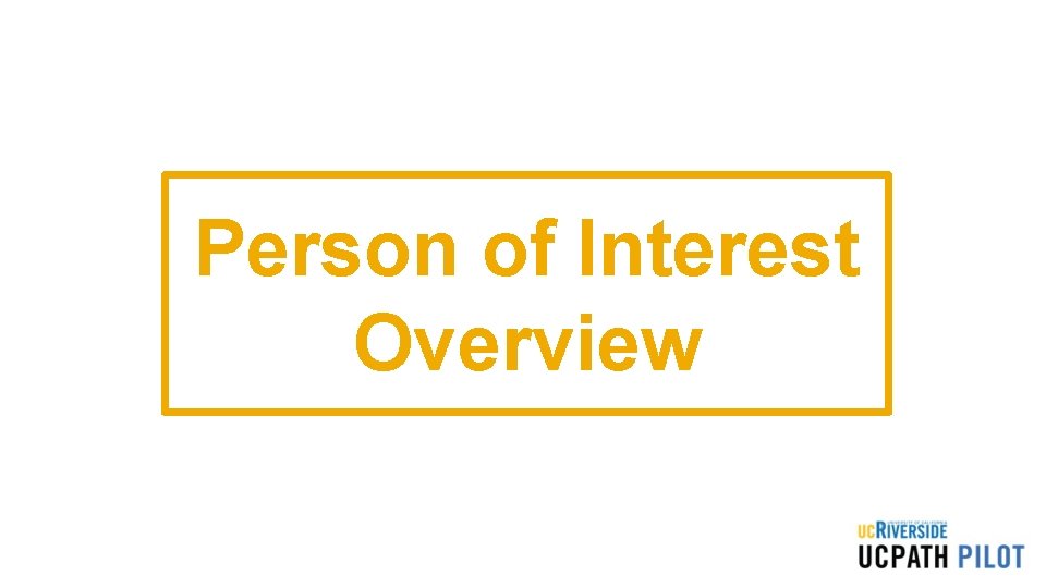 Person of Interest Overview Person of Interest Overview