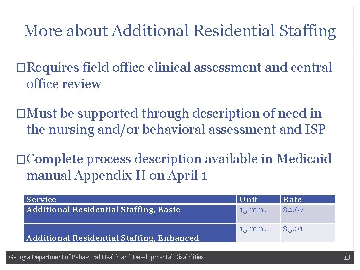 More about Additional Residential Staffing �Requires field office clinical assessment and central office review