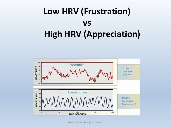 Low HRV (Frustration) vs High HRV (Appreciation) www. partnershipsplus. com. au 