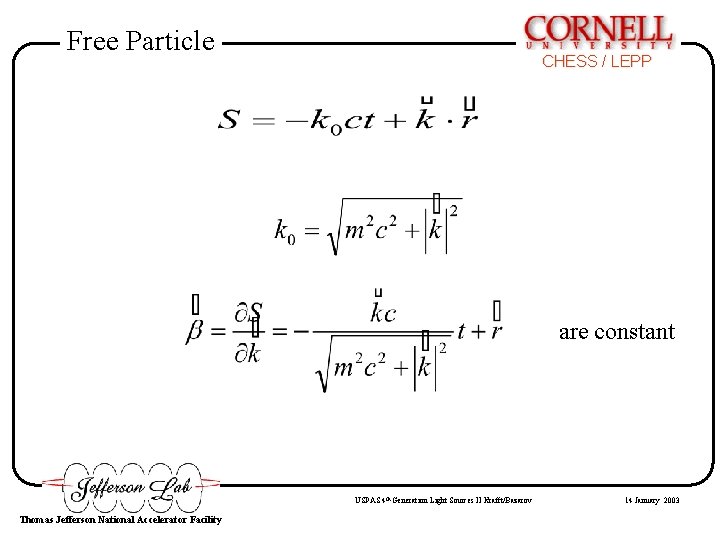 Free Particle CHESS / LEPP are constant USPAS 4 th Generation Light Sources II Free Particle CHESS / LEPP are constant USPAS 4 th Generation Light Sources II