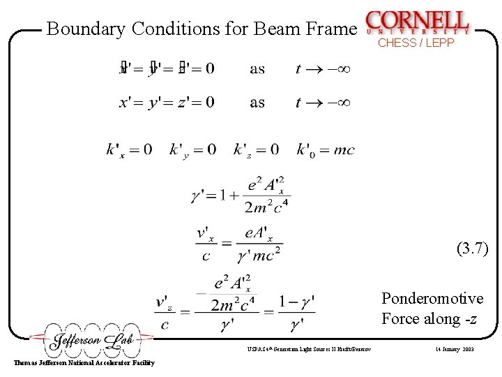 Boundary Conditions for Beam Frame CHESS / LEPP (3. 7) Ponderomotive Force along -z Boundary Conditions for Beam Frame CHESS / LEPP (3. 7) Ponderomotive Force along -z