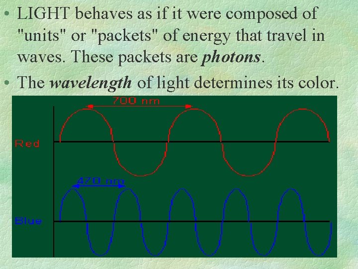  • LIGHT behaves as if it were composed of "units" or "packets" of