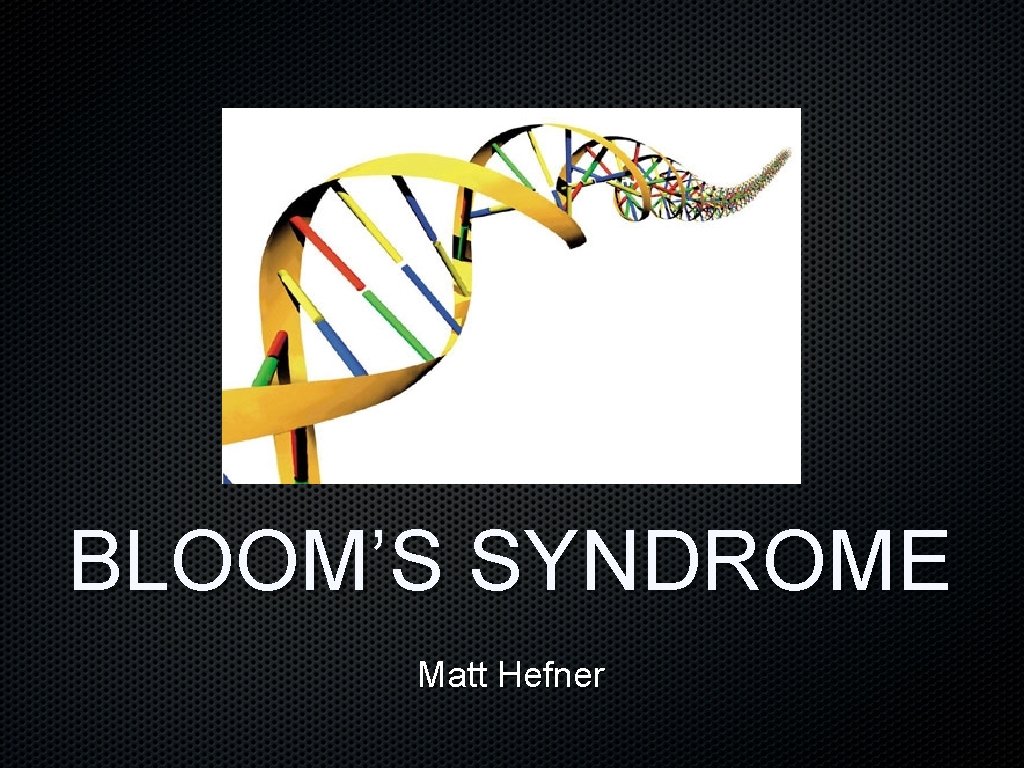BLOOM’S SYNDROME Matt Hefner 