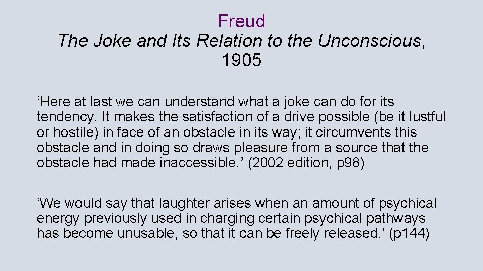 Freud The Joke and Its Relation to the Unconscious, 1905 ‘Here at last we